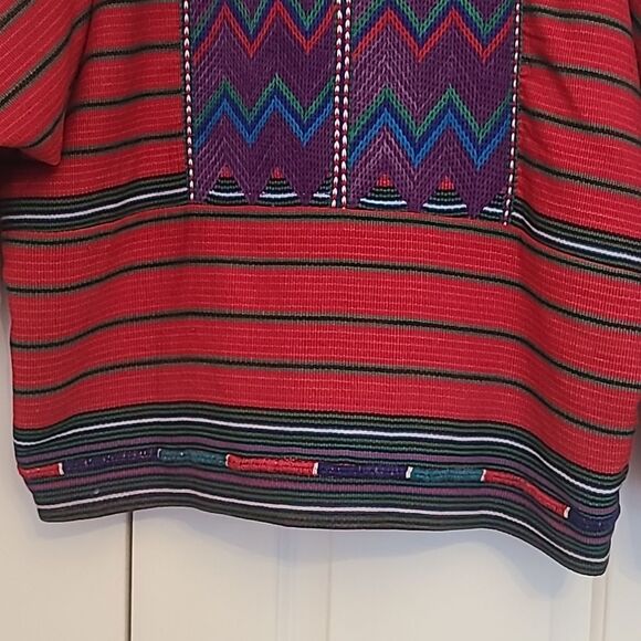 Guatamalan Woven Blanket Jacket Red Blue Green Purple One Size - Picture 8 of 10